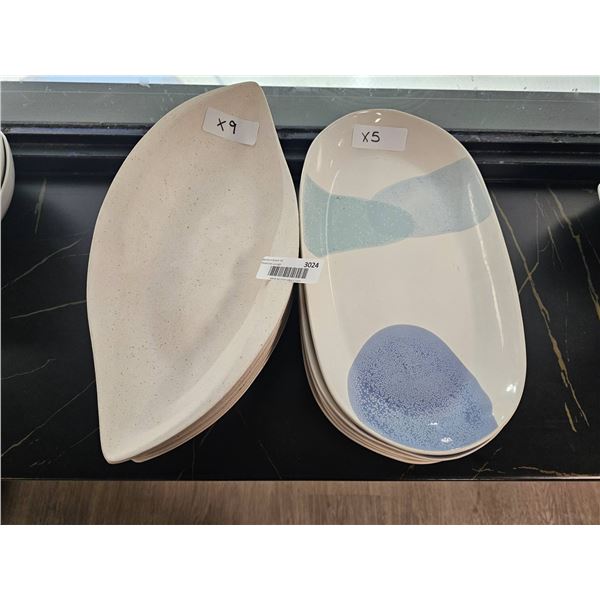 Lot of 14 Ceramic Plates With Organic Shape and Patterns