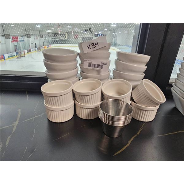 Lot of 34 Assorted  Porcelain and Stainless Steel Ramekins