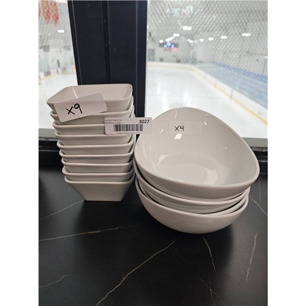 Lot of 13 Ceramic White Serving Bowls in Two Sizes