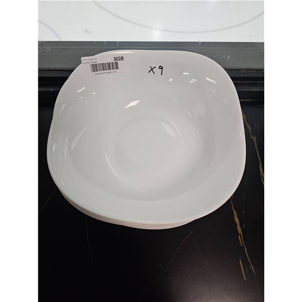 Lot of 9 White Ceramic Bowls with Curved Design