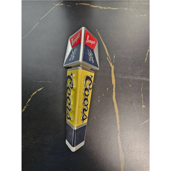 Coors Banquet Beer Tap Handle with Yellow and Blue Design
