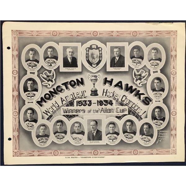 CCM HOCKEY TEAM PICTURE 1933-34 MONCTON HAWKS