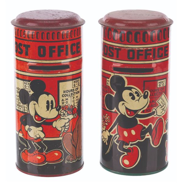 A Pair of 1930s Mickey and Minnie Post Office Coin Banks.