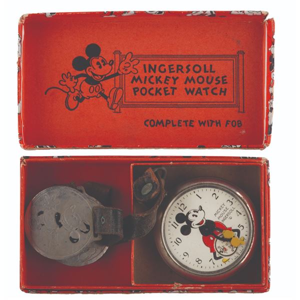 An Ingersoll Mickey Mouse Pocket Watch with Fobs.