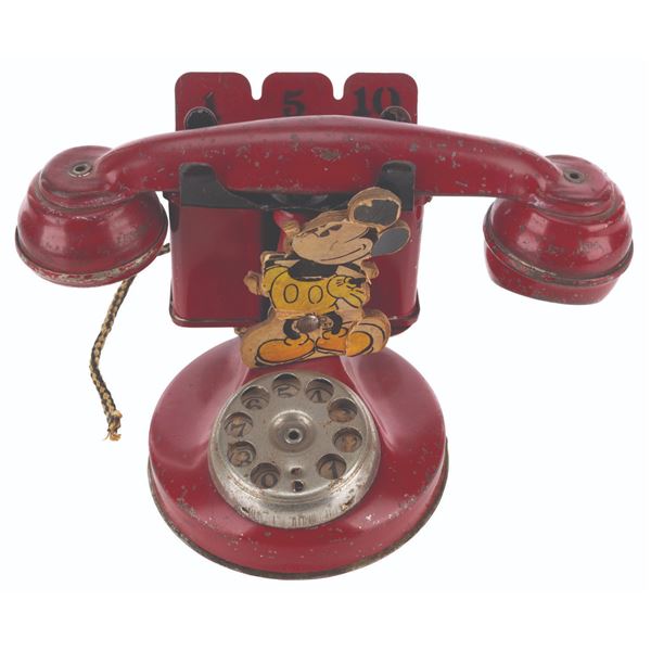 A Mickey Mouse Telephone with Coin Bank Toy.