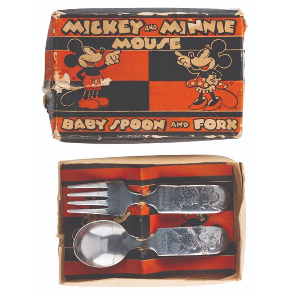 A Mickey Mouse Silverplate Baby Spoon and Fork.