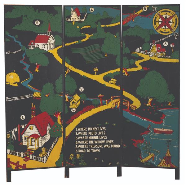 A Rare 1930s Adventures of Mickey Mouse Tri-Fold Partition.