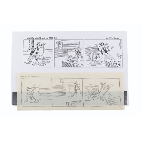 A Mickey Mouse and His Friends Original Comic Strip Drawing.