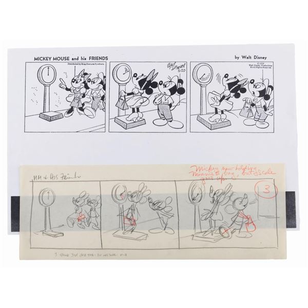 A Mickey Mouse and His Friends Original Comic Strip Drawing.