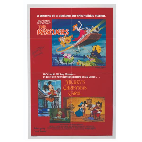 A Multi-Signed "The Rescuers" & "Mickey's Christmas Carol" One-Sheet.