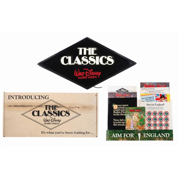 A Walt Disney Home Video Sign & "Robin Hood" VHS Kit.