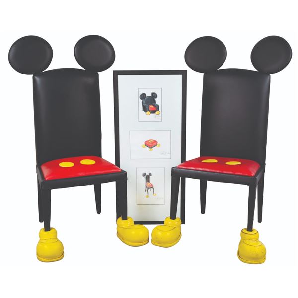 A Rare Pair of Mickey Mouse Chairs and Original Concept Art.