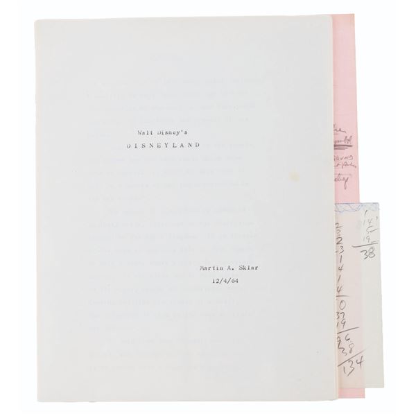 A Draft with Notes for Marty Sklar's Walt Disney's Disneyland Book.