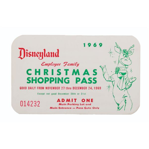 A 1969 Disneyland Employee Family Christmas Shopping Pass.