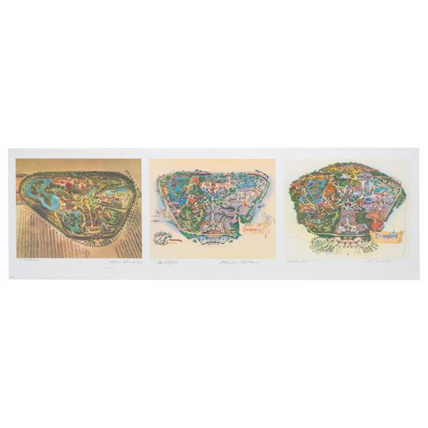 A Multi-Signed Disneyland Map Triptych.