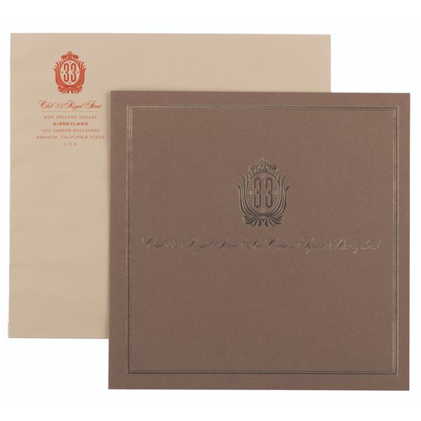 A Club 33 Brochure Cover and Envelope.