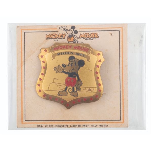 A Rare Mickey Mouse Aviation Department Pin on Card.