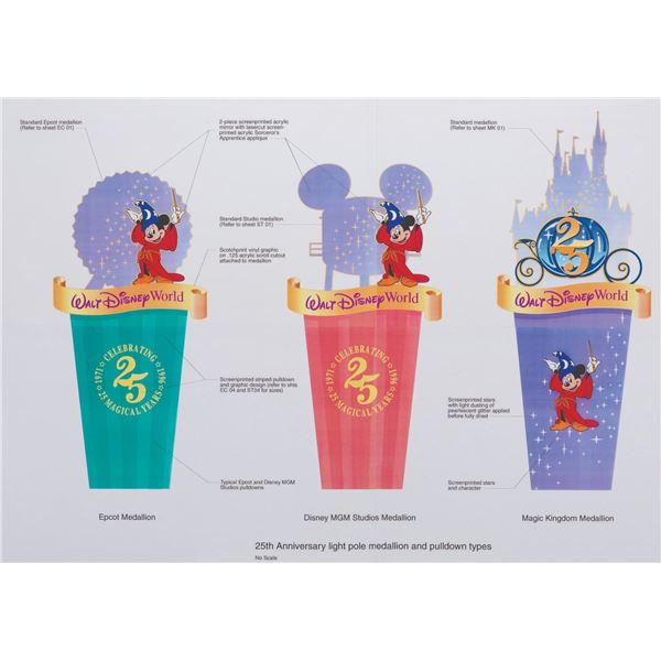 A Set of Walt Disney World 25th Anniversary Signage Designs.