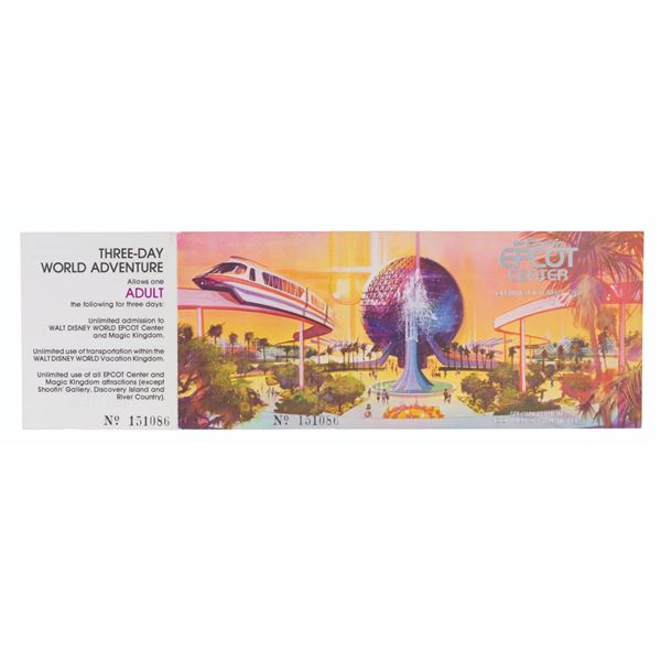 A Grand Opening EPCOT Center Three-Day Adventure Ticket.