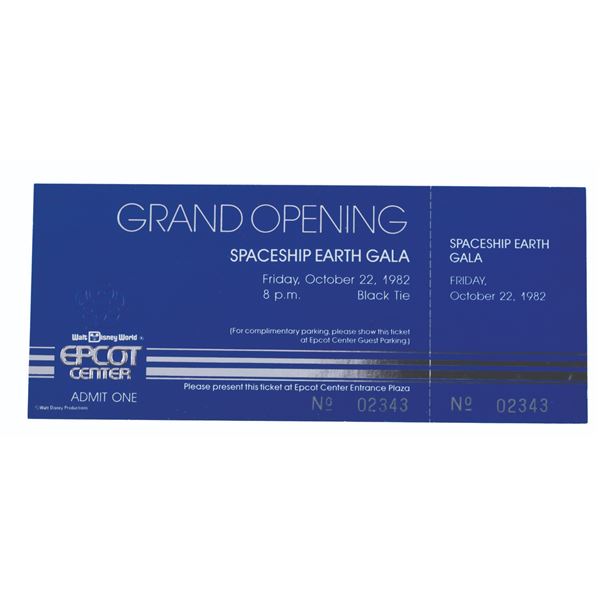 An EPCOT Spaceship Earth Gala Grand Opening Ticket.