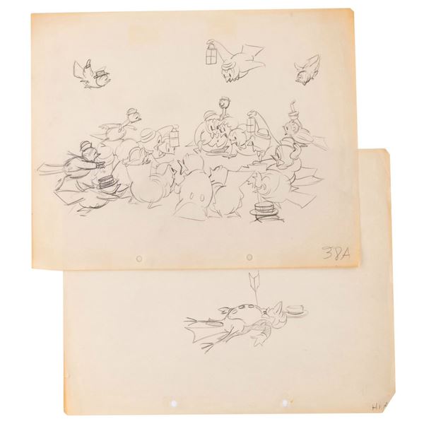 A Pair of Original Production Drawings from "Who Killed Cock Robin?"