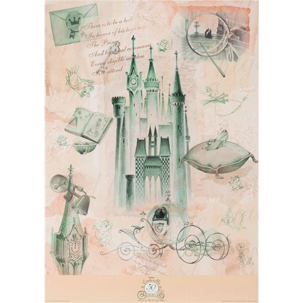 A "Cinderella" 50th Anniversary Framed Poster.