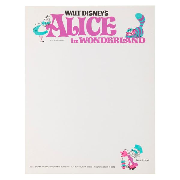 A Sheet of Re-Release "Alice in Wonderland" Stationery.