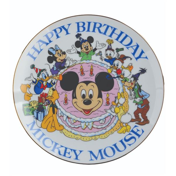 A Mickey Mouse 50th Birthday Commemorative Plate.