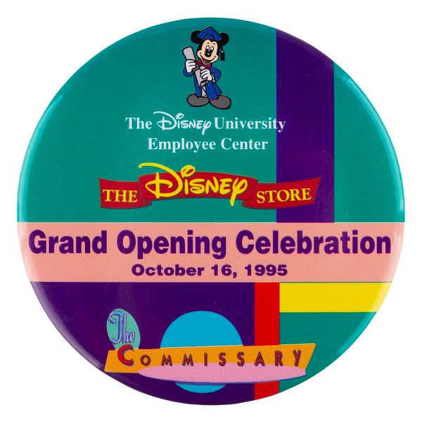 A Disney Studio Store Grand Opening Celebration Button.
