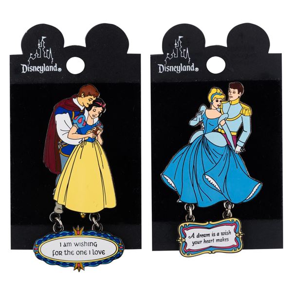 A Pair of Snow White and Cinderella Dancing with Princes Dangle Pins.