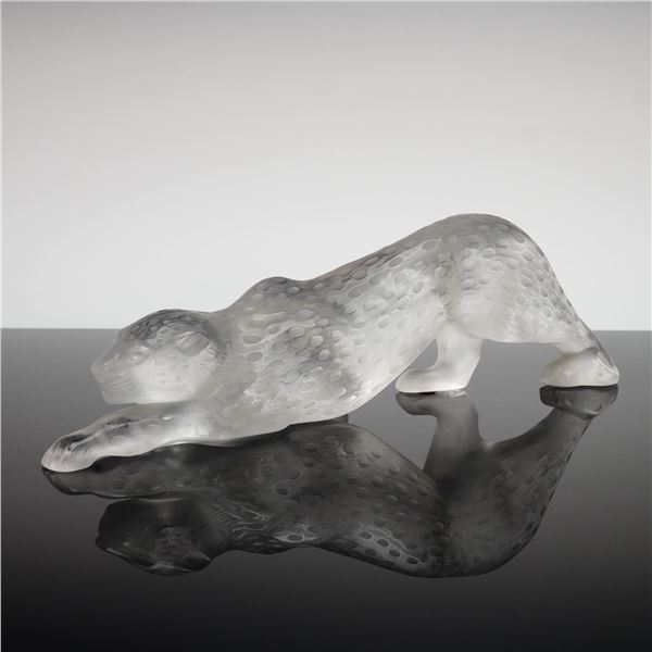 Lalique France Large Frosted Crystal Sculpture, Zeila Panther