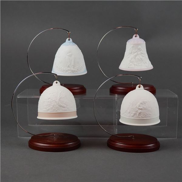 Lladro Collectors Society Bisque Porcelain Bell Grouping with Stands