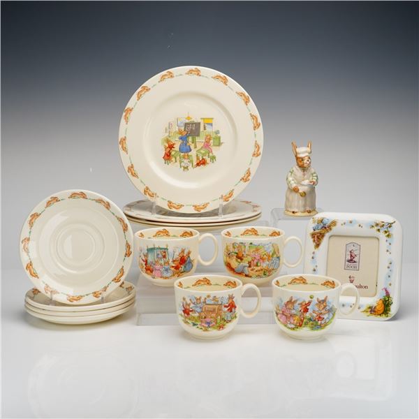 14pc Royal Doulton Bunnykins Ceramic Nursery Ware , Figurine & Frame