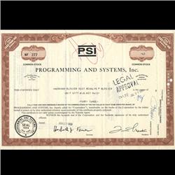 1960s Programming & Systems Stock Certificate Scarce Brown (COI-3413)
