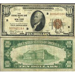 1929 $10 Federal Reserve Bank New York Note Circulated Scarce (CUR-06232)