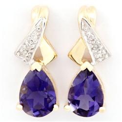 1.46Ct Natural Iolite & Diamond 9K Gold Earrings (JEW-9103X)