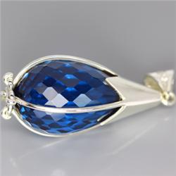 134.15ct Sterling Pendant Briolette London Blue Quartz (JEW-1794)