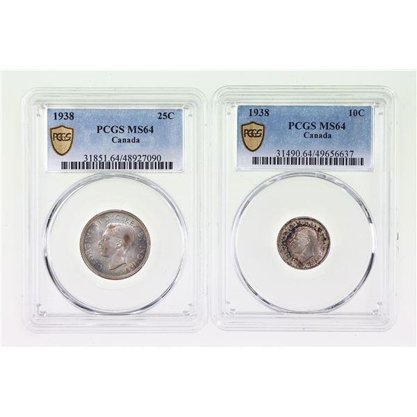 Canada. George VI (1936-1952). Silver 10 and 25 Cents, 1938.,