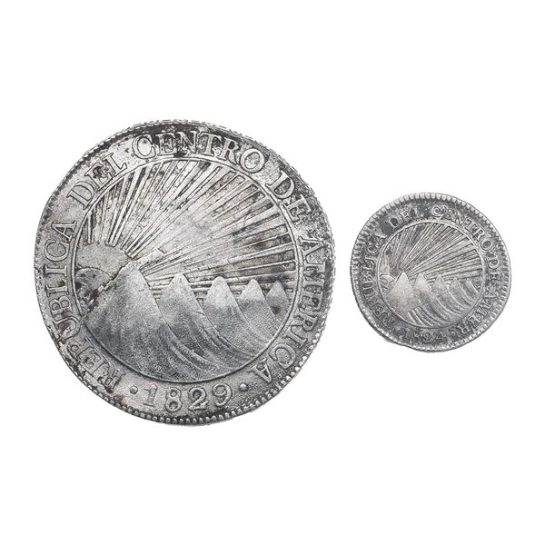 Central American Republic. Silver 8 Reales, 1829 NG M and Real, 1824 NG M.,