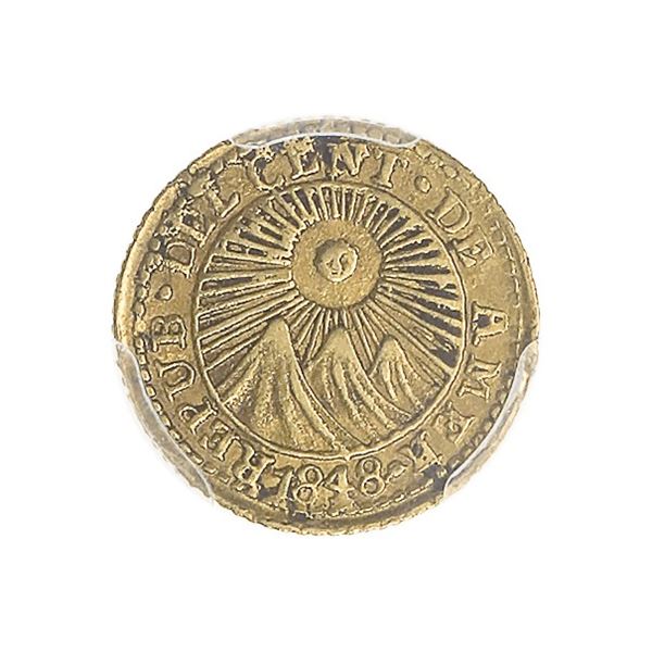 Central American Republic. Gold Half Escudo, 1848 CR JB PCGS AU53,