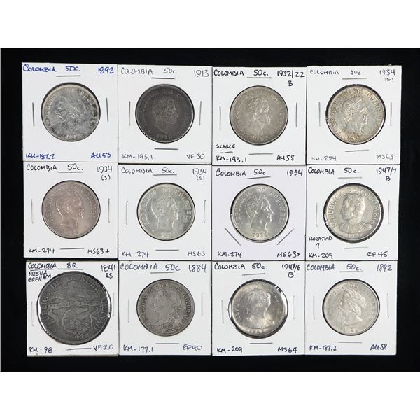 Colombia. Republica. Group of Silver issues, 1841-1947.,