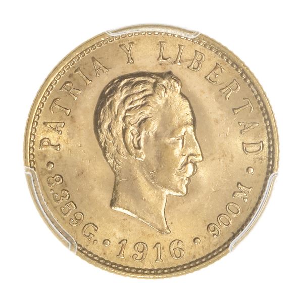 Cuba. Republica. Gold 5 Pesos, 1916, PCGS MS63