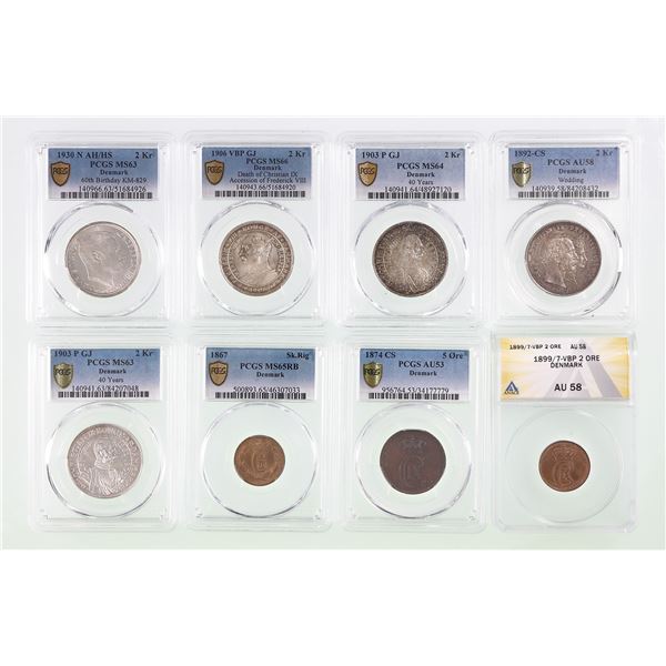 Denmark. Christian IX-Christian X. Quintet of PCGS-graded Commemorative Silver 2 Kroner.,
