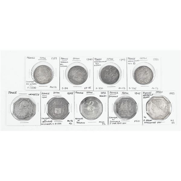 France. Louis XV-Second Republic. Lot of 18th-19th Century Silver Jetons.,