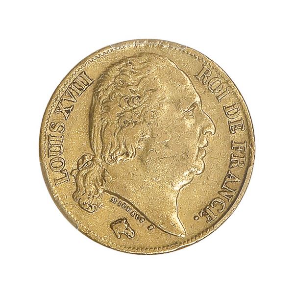 France. Louis XVIII (1815-1824). Gold 20 Francs, 1817 A. Paris PCGS XF40,