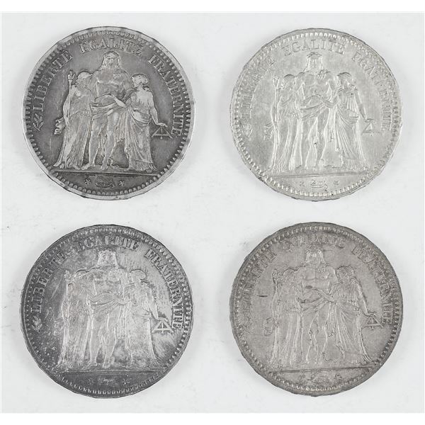 France. Second-Third Republic. Quartet of Hercules Group Silver 5 Francs.,