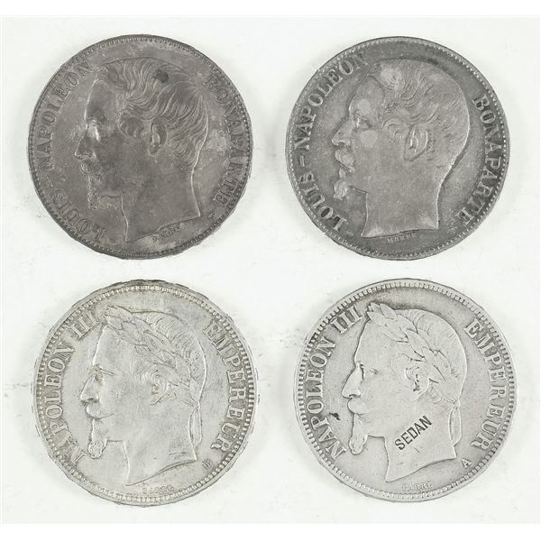 France. Second Republic-Second Empire. Quartet of Napoleon III Silver 5 Francs.,