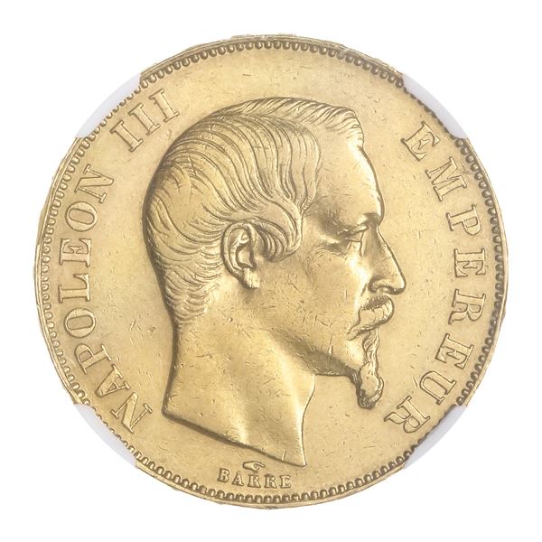 France. Napoleon III (1852-1870). Gold 50 Francs, 1857 A (KM-785.1) NGC AU Details - Cleaned,