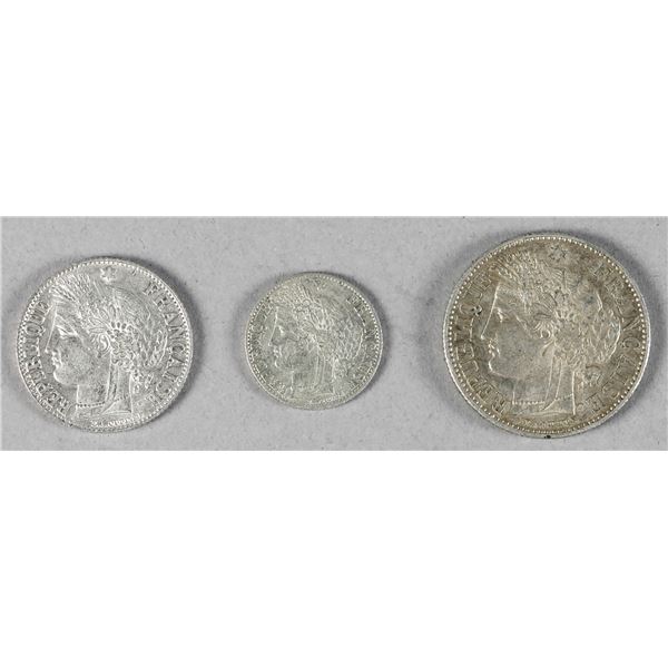 France. Third Republic. Trio of better-grade Silver Minors.,