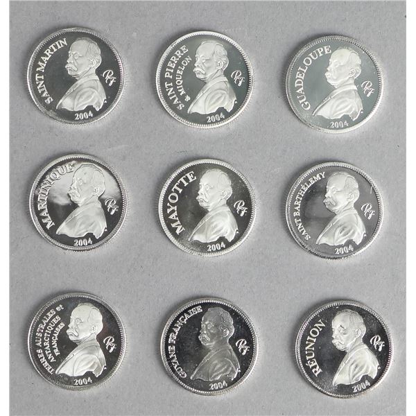 French Territories. Group of Essai Silver 2004 1/4 Ecus.